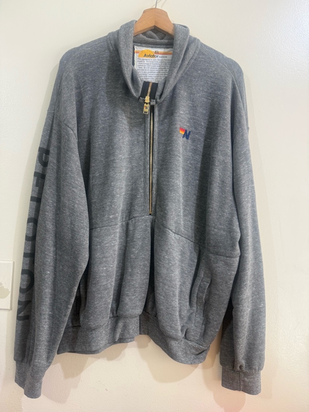 Aviator Nation Men's Charcoal Zip-Up Sweatshirt with Small Multicolor Logo